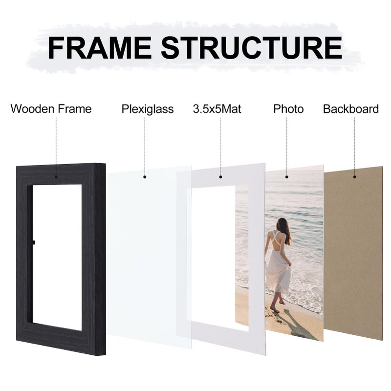 Vittanly 4x6 Picture Frames Set of 9  Display 3.5x5 Pictures with Mat or 4x6 without Mat  Collage Frames for Wall or Tabletop  Engineered Wood  Black - Image 3