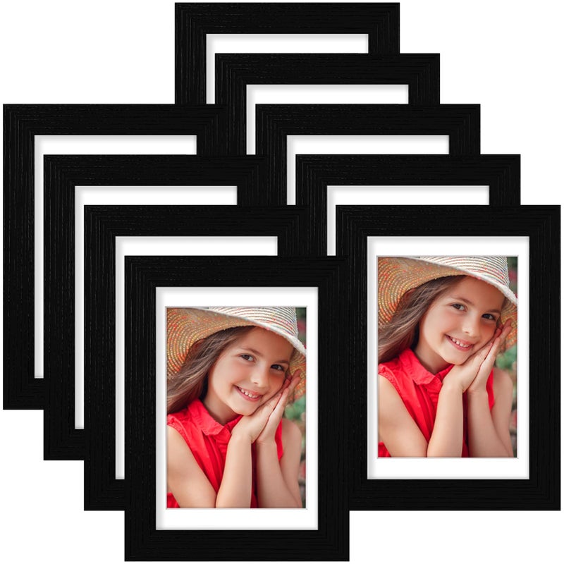 Vittanly 4x6 Picture Frames Set of 9  Display 3.5x5 Pictures with Mat or 4x6 without Mat  Collage Frames for Wall or Tabletop  Engineered Wood  Black - Image 1