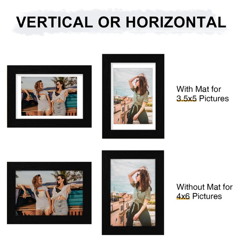 Vittanly 4x6 Picture Frames Set of 9  Display 3.5x5 Pictures with Mat or 4x6 without Mat  Collage Frames for Wall or Tabletop  Engineered Wood  Black - Image 4