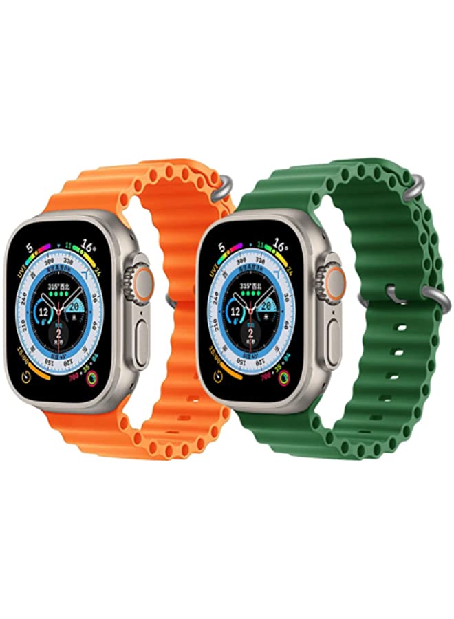 IAF Silicone Ocean Band Strap Orange Silicone Ocean Band Strap Green Set of 2 for Apple Watch Ultra 8 49mm