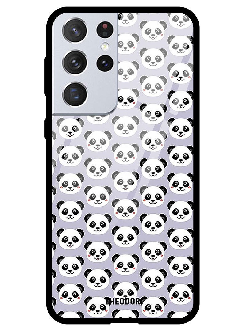 Theodor Protective Tempered Glass Case Cover Samsung Galaxy S21 ULTRA Panda On Purple - Image 1