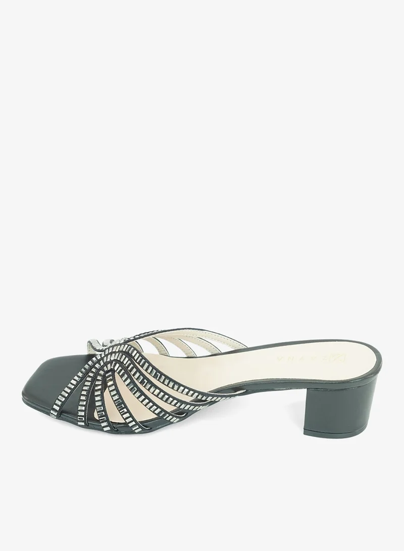 زينة 221-301 Zayna Ladies Classic Low Block Slides 18F8827-16 Black