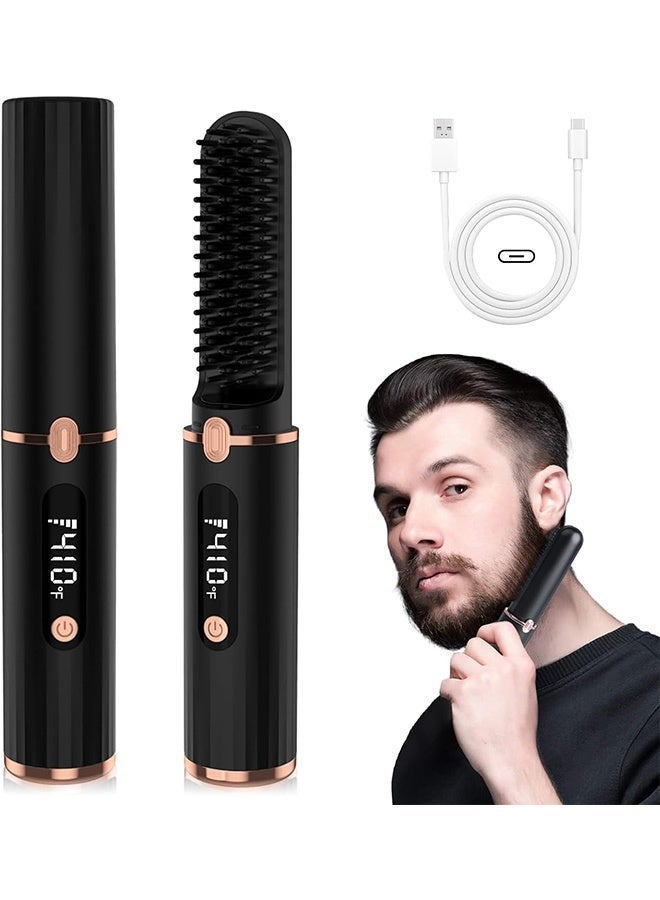 Beard Straightener for Men, Cordless Portable Heated Beard Straightening Comb with Display LCD, Anti-Scald & Ionic Technology, 15S Fast Heat up, Auto Shut Off, Portable Comb for Travel Home - Image 1