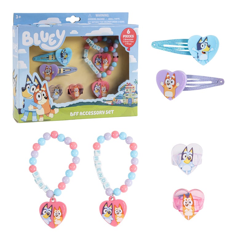 LUV HER Bluey Girls BFF 6 Piece Toy Jewelry Box Set with 2 Rings, 2 Bead Bracelets and Snap Hair Clips Ages 3+ - Image 2