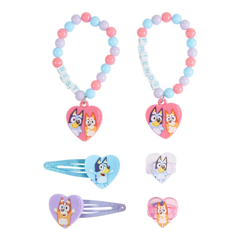 LUV HER Bluey Girls BFF 6 Piece Toy Jewelry Box Set with 2 Rings, 2 Bead Bracelets and Snap Hair Clips Ages 3+ - Image 3