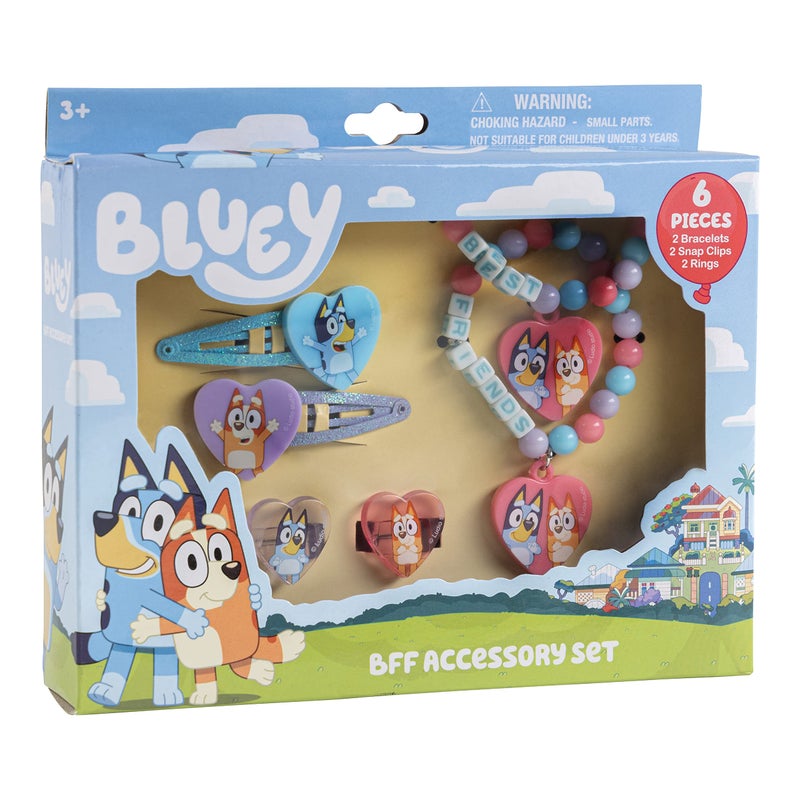 LUV HER Bluey Girls BFF 6 Piece Toy Jewelry Box Set with 2 Rings, 2 Bead Bracelets and Snap Hair Clips Ages 3+ - Image 1