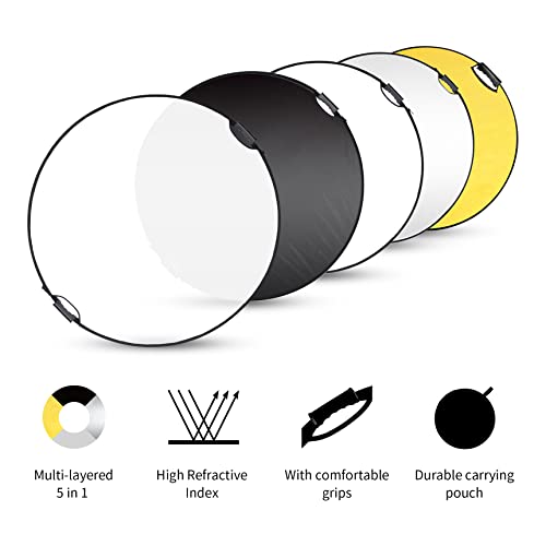 Selens 43 Inch (110cm) Photography Reflector, Collapsible Light Reflector with Carrying Case, 5 in 1 Reflector for Photography Photo Studio Lighting -Translucent, Silver, Gold, White and Black - Image 2