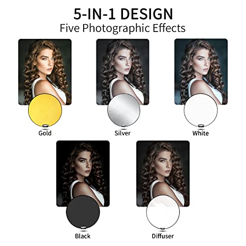 Selens 43 Inch (110cm) Photography Reflector, Collapsible Light Reflector with Carrying Case, 5 in 1 Reflector for Photography Photo Studio Lighting -Translucent, Silver, Gold, White and Black - Image 4