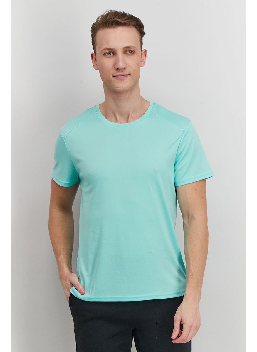 Tchibo Men Sportswear Fit Crew Neck Short Sleeve T-shirt, Turquoise  - Image 1