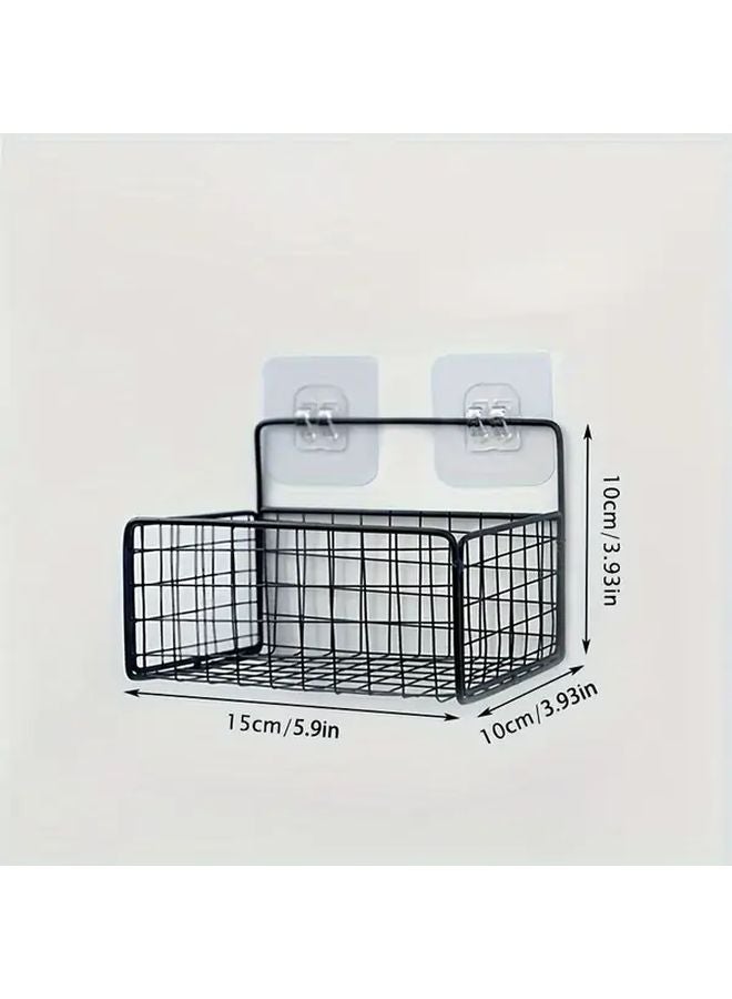 Easy Install No Drill Wrought Iron Bathroom Storage Rack Wall Mounted Space Saving Organizer Black - Image 1