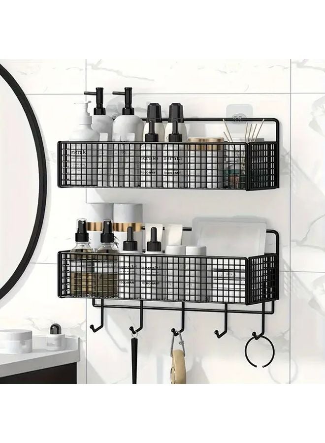 Easy Install No Drill Wrought Iron Bathroom Storage Rack Wall Mounted Space Saving Organizer Black - Image 2