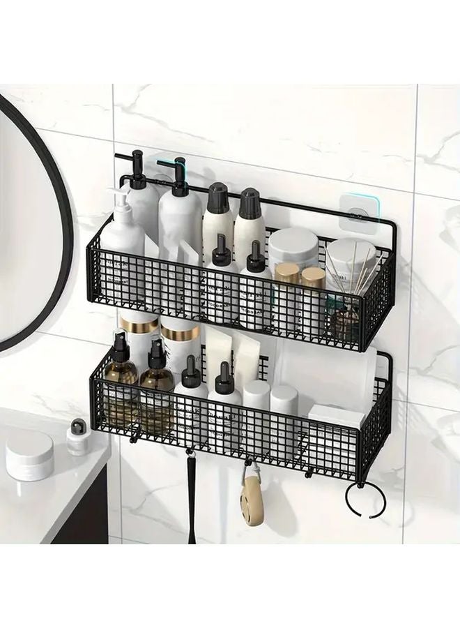 Easy Install No Drill Wrought Iron Bathroom Storage Rack Wall Mounted Space Saving Organizer Black - Image 5