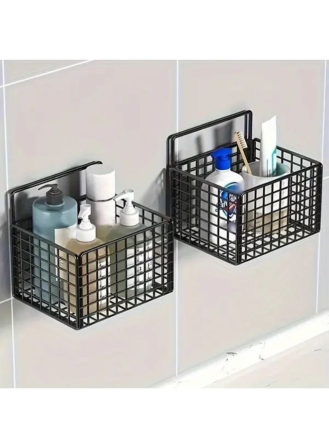 Easy Install No Drill Wrought Iron Bathroom Storage Rack Wall Mounted Space Saving Organizer Black - Image 3