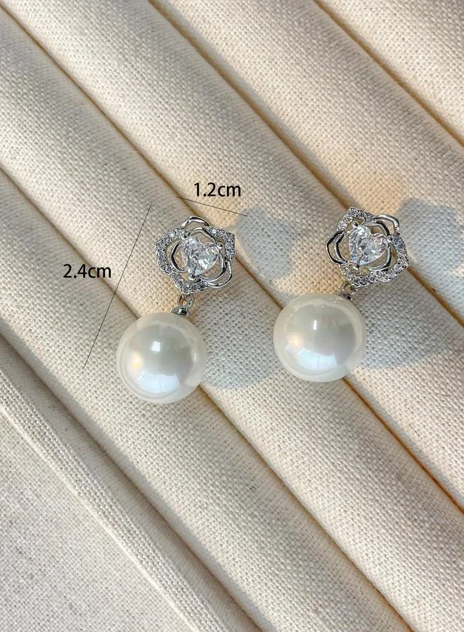 Take Two Take Two Faux Pearl Floral Accent Earrings