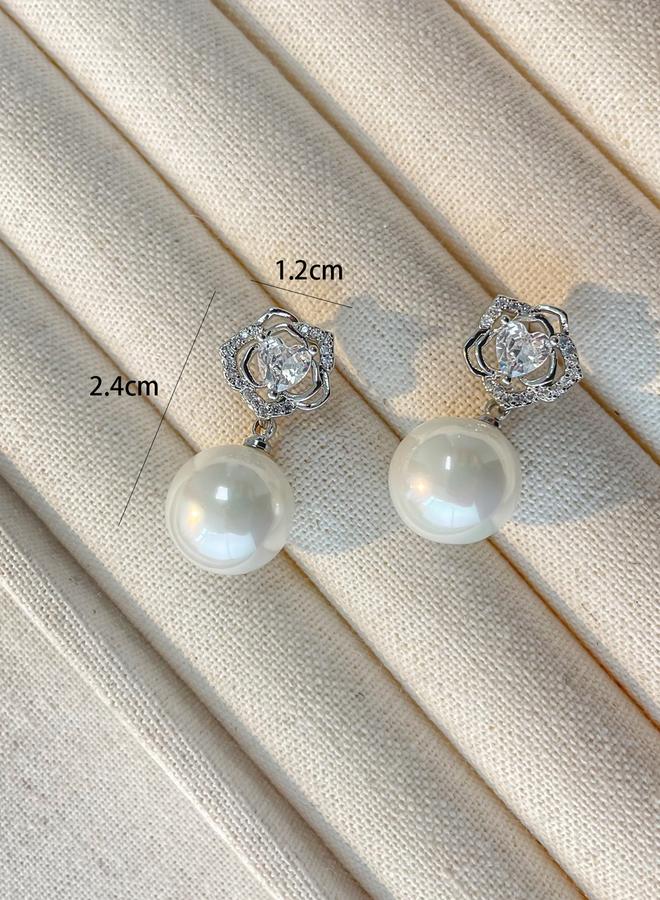 Take Two Faux Pearl Floral Accent Earrings - Image 1
