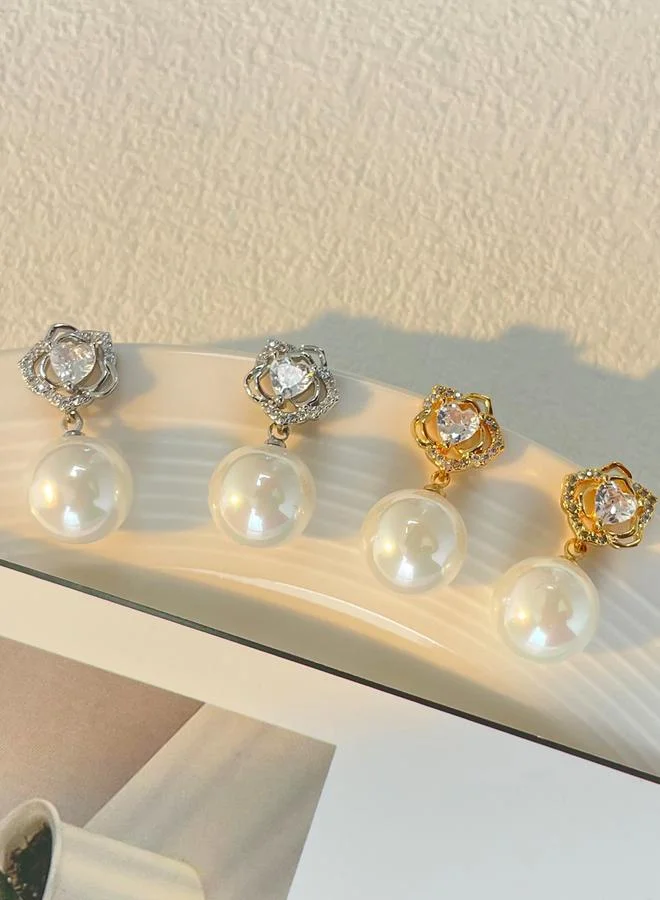 Take Two Take Two Faux Pearl Floral Accent Earrings