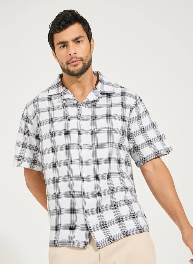 Styli Yarn Dyed Check Resort Collar Relaxed Fit Shirt
