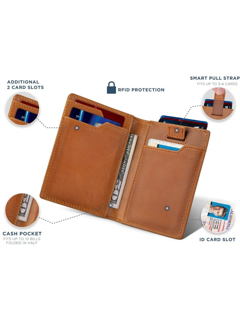 SERMAN BRANDS - SermanBrand Genuine Leather Card Wallet with Card Pull Strap - Image 1