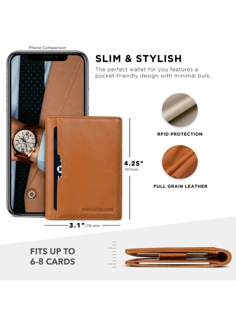 SERMAN BRANDS - SermanBrand Genuine Leather Card Wallet with Card Pull Strap - Image 1
