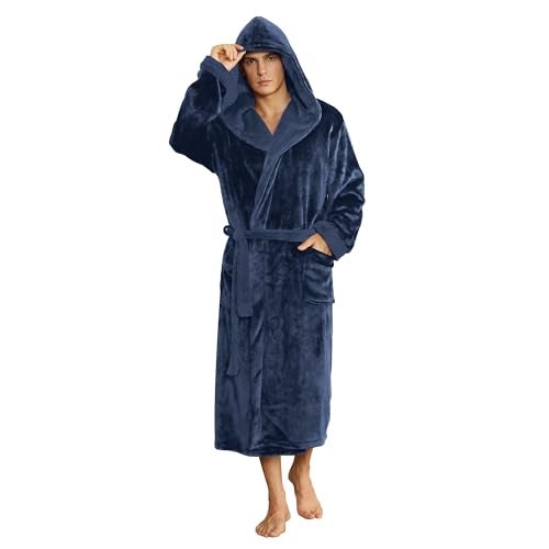 U2SKIIN Mens Fleece Hooded Robe Plush Bathrobe (Navy Blue, 2XL/3XL) - Image 1