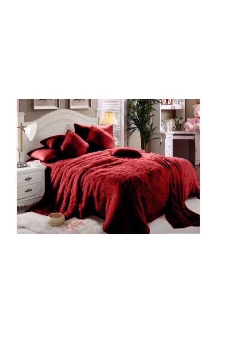 BAIG Velvet Winter faux fur Comforter Set 6 Pcs, fitted bedsheet and fixed duvet 220 * 240cm King Size 