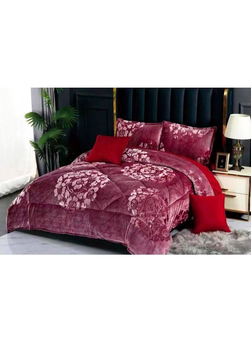 Velvet Winter faux fur Comforter Set 6 Pcs, fitted bedsheet and fixed duvet 220 * 240cm King Size
