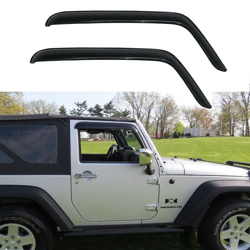 Kucaruce Side Window Visor Wind Vent Deflector2pcs Outside Mount Tapeon Shatterproof Dark Smoke Window Shades Rain Guard fit for 20072018 Jeep Wrangler JK 2Door Model 92328