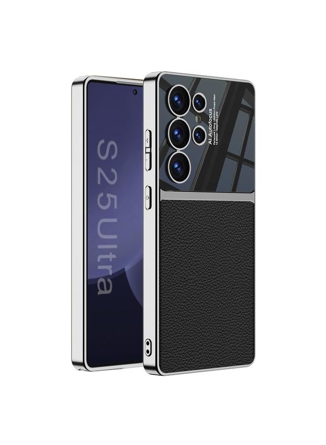 حافظة لهاتف سامسونج جالاكسي S25 ألترا 5G بتصميم بلاستيكي TPU + جلد تغطية كاملة للهاتف
