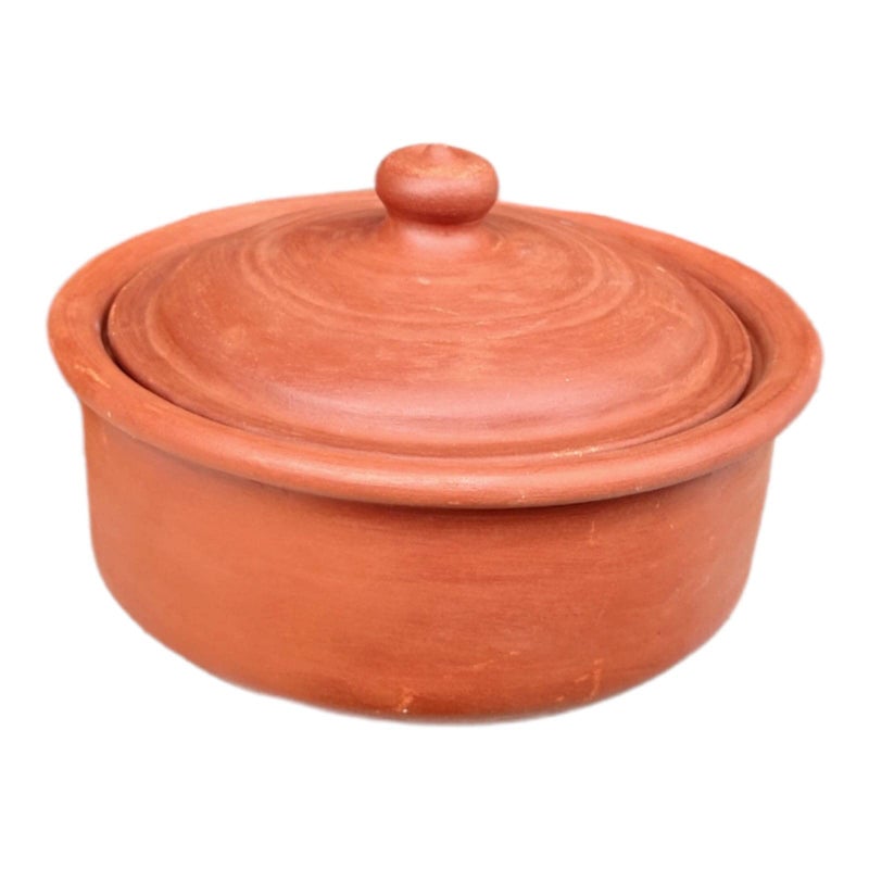 EZAHK Earthen Clay Handi Bowl Type with Lid, Clay Pot for Cooking, Curry Dal, Serving, Natural & Traditional (2L) - Brown - Image 1