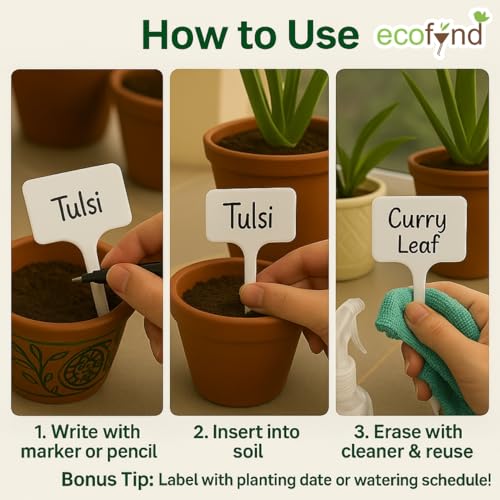 ecofynd 10Pcs 14 x 5.3cm Plastic T-Type Plant Shrub Tree Seeds Tags Markers, Nursery Garden Writable Labels Pot Name Tags for Gardening (White, PM001-010) - Image 3