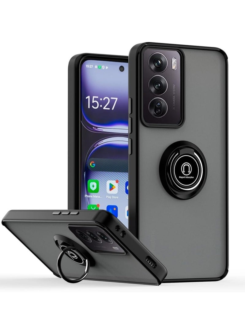 حافظة لهاتف فيفو Y19S غطاء مع حلقة معدنية حامل قبضة قاعدة مغناطيسية للسيارة مضادة للصدمات خلفية صلبة غير لامعة لحافة فيفو Y19S باللون الأسود - Image 1