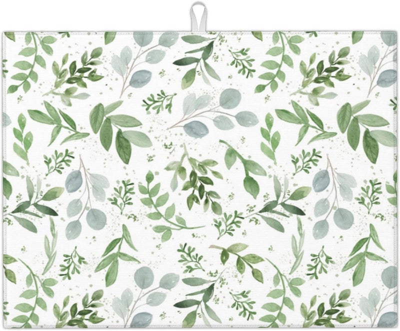 Vodbne Sage Green Dish Drying Mat for Kitchen Counter Microfiber Absorbent, Spring Dish Draining Mat Aesthetics Kitchen Decor Extra Large 18"x24" (Green, 18x24in) - Image 1