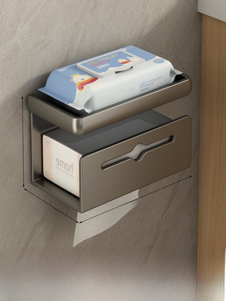 Bathroom Tissue Holder Wall-Mounted Waterproof C2-gun gray double-drawer tissue box 【can be drawn in front】】