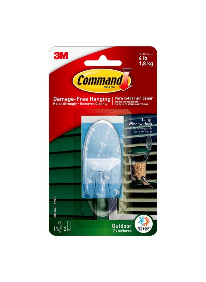 كوماند خطاف نافذة خارجي كبير من Command، شفاف، خطاف واحد، شريطان، تزيين بدون أضرار - Image 1