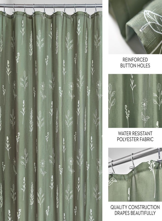 InterDesign iDesign Floral Polyester Shower Curtain - 12 Reinforced Buttonholes - 72" x 72" - Green - Image 2
