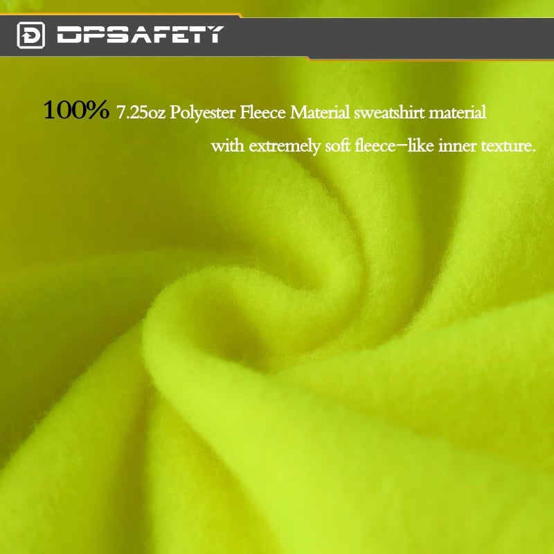 DPSAFETY High visibility Hoodie for Men,Class3 Hi Vis Hoodie with Zipper,Reflective Hooded Hood,Construction work Safety Sweatshirt with Large front Pocket for Men/Women Black Bottom Large - Image 4