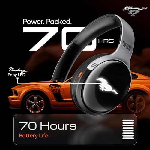 GOBOULT Mustang Thunder Bluetooth Headphones with Upto 70H Playtime, BoomX Technology, Brightness LEDs, 40mm Driver, Zen ENC Mic, BTv 5.4, Type-C Fast Charging, Over Ear Wireless Headphone with Mic - Image 4
