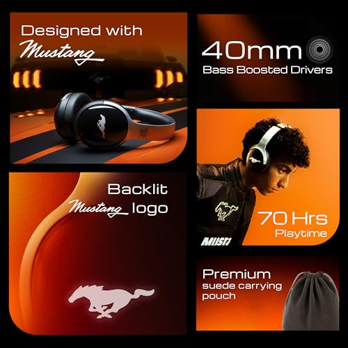 GOBOULT Mustang Thunder Bluetooth Headphones with Upto 70H Playtime, BoomX Technology, Brightness LEDs, 40mm Driver, Zen ENC Mic, BTv 5.4, Type-C Fast Charging, Over Ear Wireless Headphone with Mic - Image 3