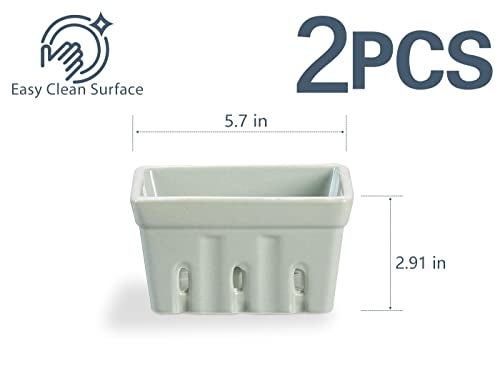 ONEMORE Ceramic Berry Basket, Square Fruit Bowls, Rustic Stoneware Berry Colander Set of 2, 5.7 inch, Gray & Light Green - Image 5