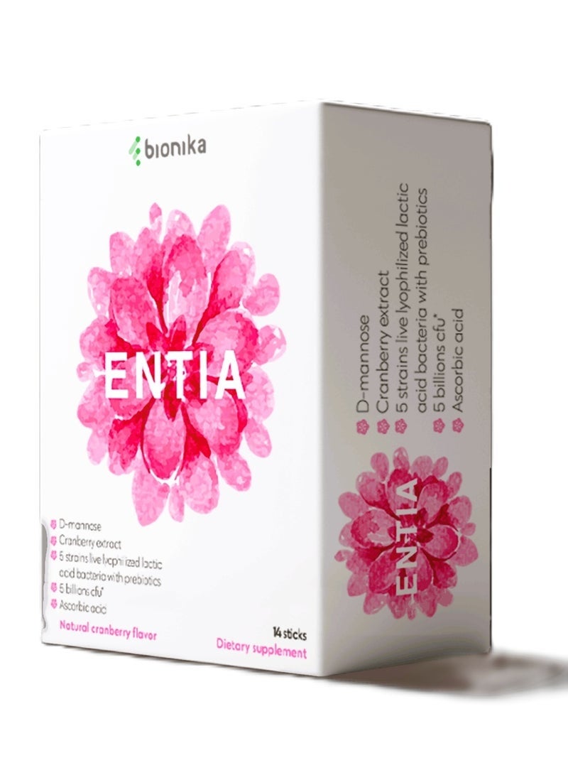 Bionika ENTIA Dietary Supplement Sticks with D-Mannose, Cranberry, and Probiotics, 14 Sticks