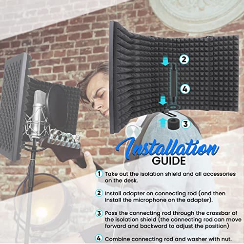 Pyle Studio Microphone Sound Isolation - Enhance Vocals & Singing with 5 Folding Acoustic Panels, Adjustable Depth & Removable Shock Mount - Ideal Podcast Equipment for Singers & Recording - Image 2