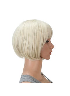 SWACC SWACC 10 Inch Short Straight Bob Wig with Bangs Synthetic Colorful Cosplay Daily Party Flapper Wig for Women with Wig Cap (Platinum Blonde)  - Image 2