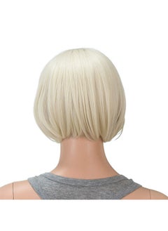 SWACC SWACC 10 Inch Short Straight Bob Wig with Bangs Synthetic Colorful Cosplay Daily Party Flapper Wig for Women with Wig Cap (Platinum Blonde)  - Image 3