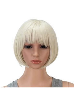 SWACC SWACC 10 Inch Short Straight Bob Wig with Bangs Synthetic Colorful Cosplay Daily Party Flapper Wig for Women with Wig Cap (Platinum Blonde)  - Image 1