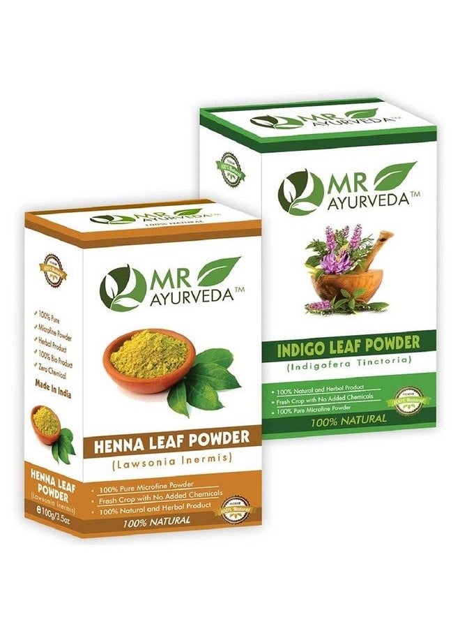 MR Ayurveda - 100% Organic Indigo Powder And Bio Henna Powder ; Natural Hair Care ; No Added Chemicals Combo Pack (200 Grams) - Image 1
