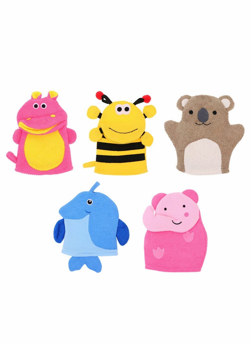 SYOSI Sponges for Bath, 5pcs Kids Sponge Mitt Glove, Baby Super Soft, Toddler Cute Animal Shower Bathing Loofah Wash Gloves Body Scrub  - Image 1