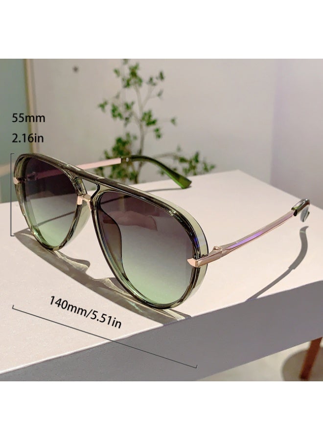فينتاج نظارات شمسية طيار خضراء للنساء تصميم رجعي عدسات متدرجة حماية UV400 إطار معدني ذهبي - Image 5