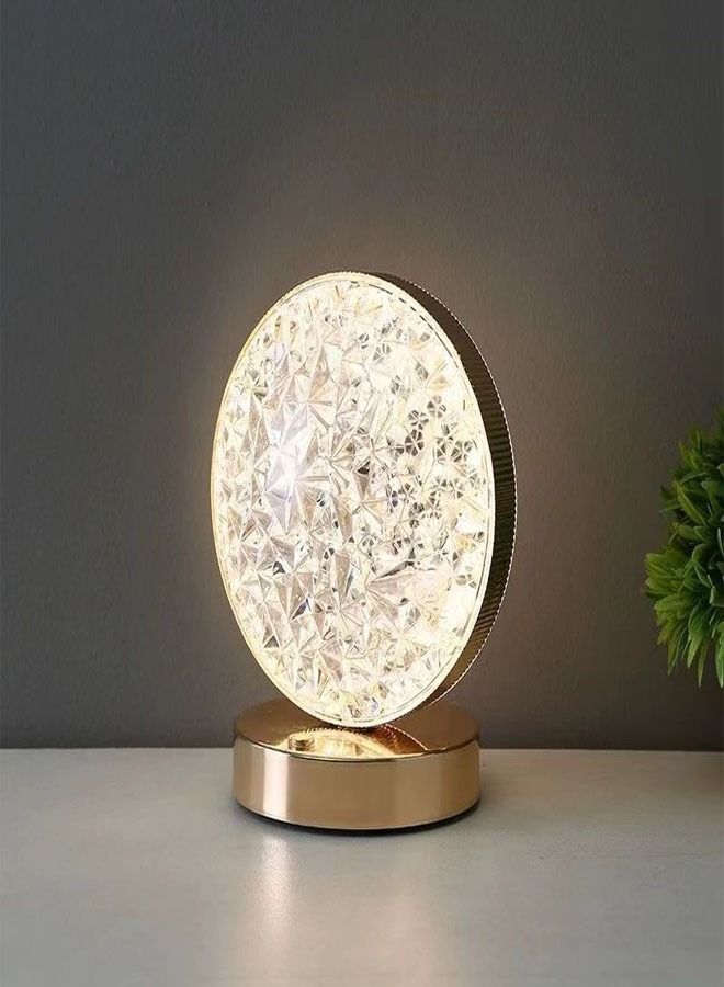 C&C Home Touch Control 3 Colors Round Shape Rechargeable Table Lamp with Metal Base Small Decorative Acrylic Night Light Crystal Table Lamp for Party Living Room Bedroom  - Image 1