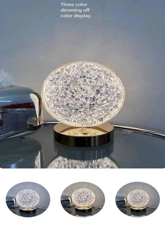 C&C Home Touch Control 3 Colors Round Shape Rechargeable Table Lamp with Metal Base Small Decorative Acrylic Night Light Crystal Table Lamp for Party Living Room Bedroom  - Image 3