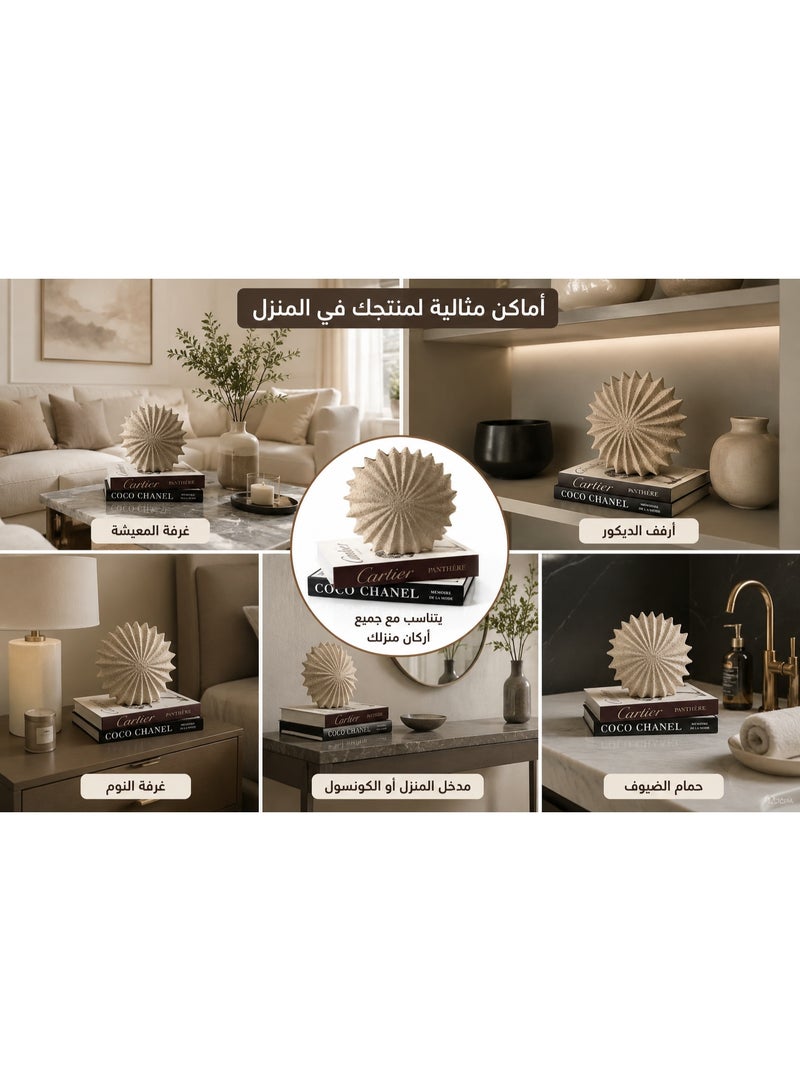 كالدا فازة "كالدا شيل" ديكور – فخار منحوت يدوياً بتصميم أشعة الشمس – تصميم دائري مضلع فريد بملمس حجري – فازة طمي حرفية فاخرة لديكور غرفة المعيشة والمكاتب المودرن - Image 3